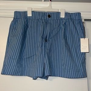 Blue and white striped shorts-size L. Button and zipper front